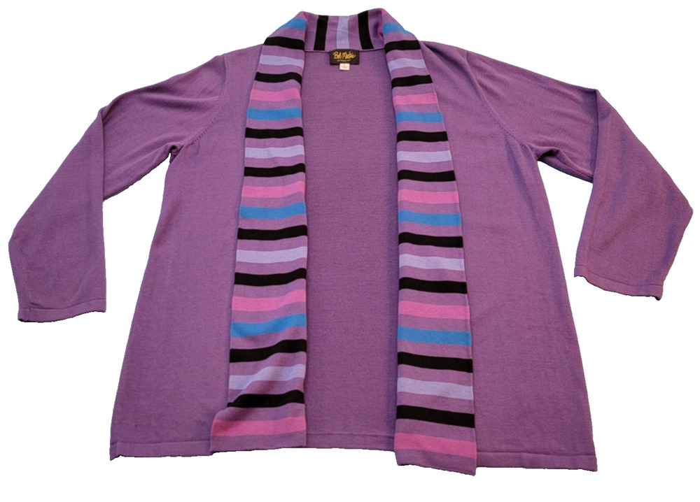 90s Bob Mackie Wearable Art Cardigan Sweater L Purple Stripe Vintage Artist